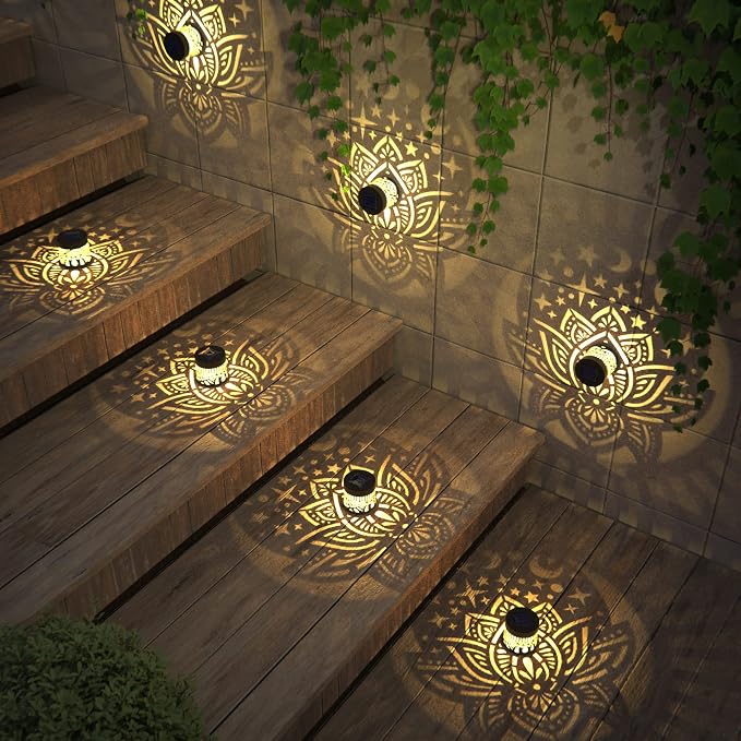 2 Pack Solar Fence Lights Metal Solar Powered Outdoor Wall Deck Lights Lotus - Image 4