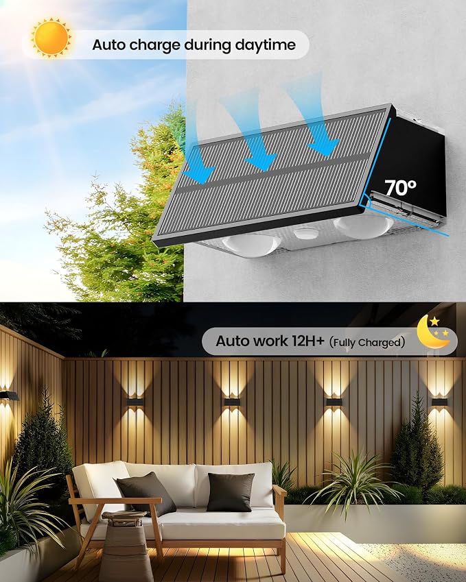 Bridika Solar Fence Lights Outdoor, 6 Pack Up and Down Wall Light, 8 Colors - Image 5