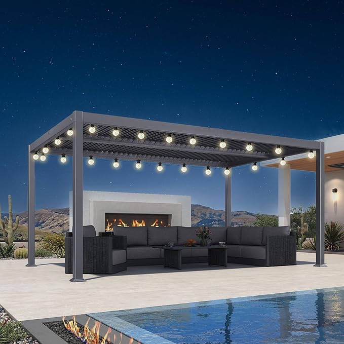 PURPLE LEAF Louvered Pergola w/Light 10' x 16' Aluminum Outdoor Pergola by Unknown