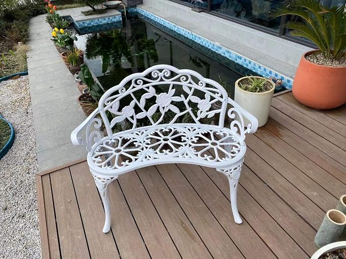 Patio Balcony Bench Double Seat, Anti-Rust Cast Aluminum Patio Garden Bench - Image 2