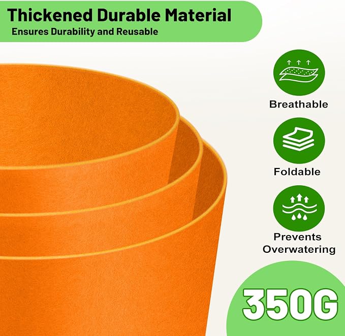 3 Gallon Fabric Grow Bags 5-Pack, 350G Heavy Duty Nonwoven Plant Pots - Image 2
