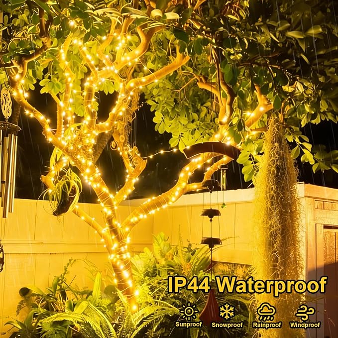 QITONG Solar Fairy Lights, 4 Pack Each 33ft 100 LED Warm White Christmas Light - Image 7