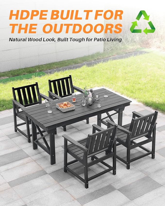 HDPE Outdoor Dining Table, 66.9” Rectangle Patio Dining Table - Image 8
