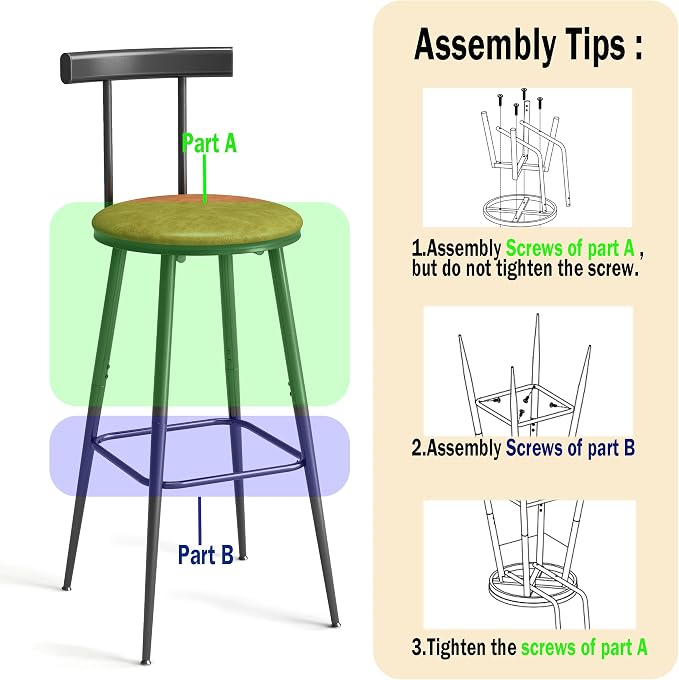 Bar Stools, Bar Chairs with Backrest and Footrest, Industrial Counter Stools - Image 7