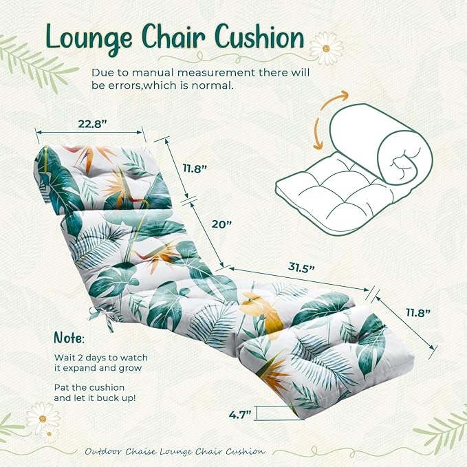 Outdoor Chaise Lounge Chair Cushion 75.1 x 22.8 x 4.7 Inches 100% Waterproof - Image 2