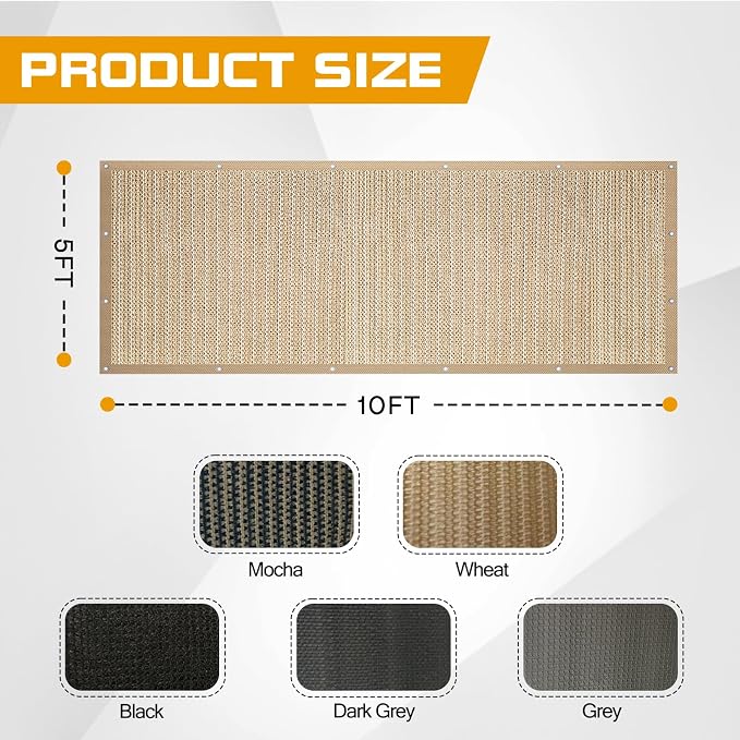 5'x 10' Sun Shade Cloth with Bungee Balls, Sand Outdoor Pergola Shade Cover - Image 2