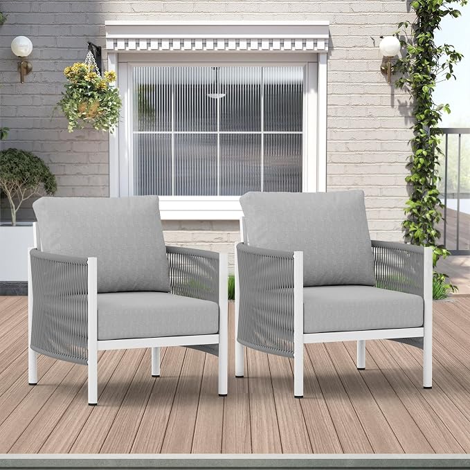 Aluminum Outdoor Sofa Armchair, HDPE Rope Patio Couch by Oasbira