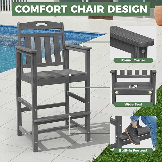 Outdoor Bistro Bar Set, Patio High Top Table and Bar Height Tall Adirondack - Image 5