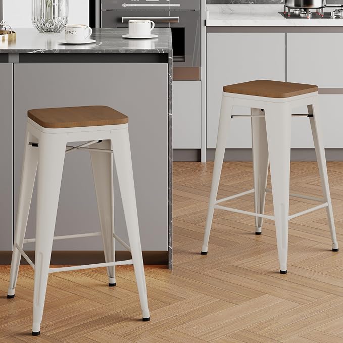 Alunaune 24" Metal Bar Stools Set of 2 Industrial Backless Counter Height - Image 3