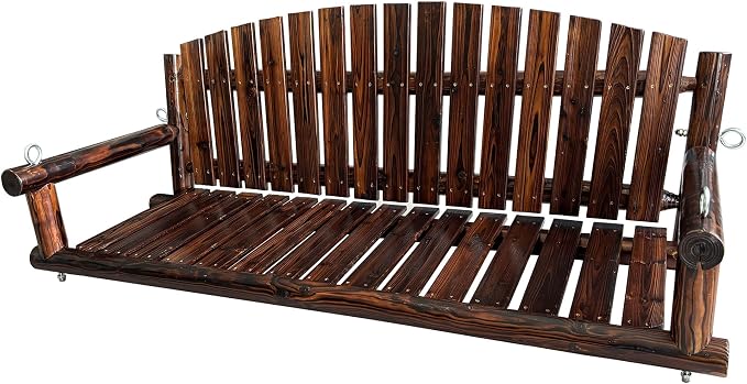 5FT Rustic Log Wooden Porch Swing, Heavy-Duty 900 LBS, Outdoor Hanging Bench - Image 8