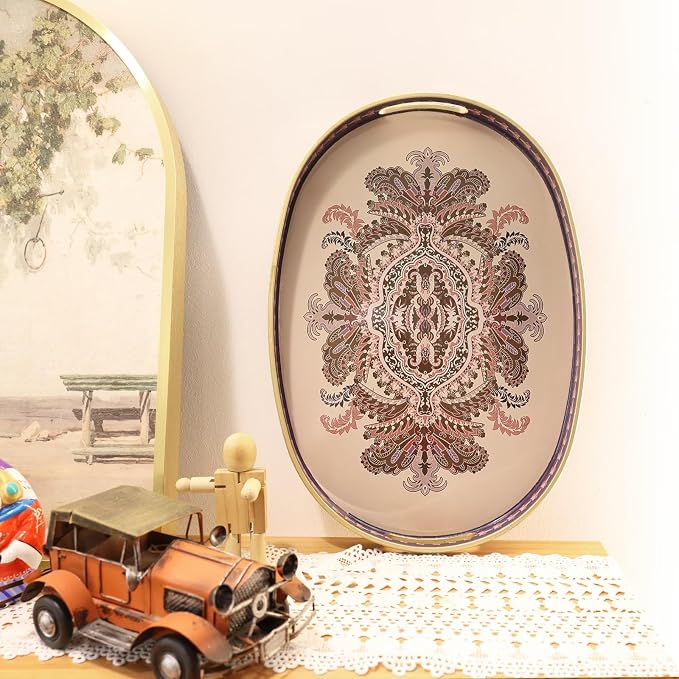 Oval Plastic Serving Tray with Handles, Elegant Decorative Tray - Image 2