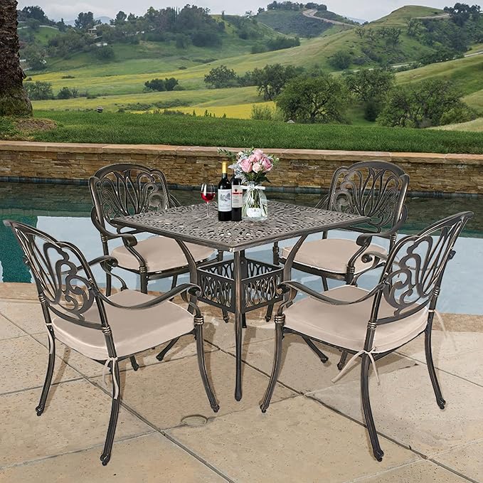 TITIMO 5-Piece Cast Aluminum Outdoor Patio Dining Set, 4 Pattern Chairs and - Image 5