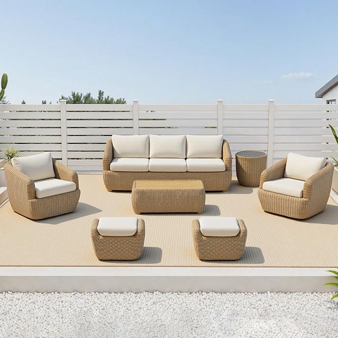 CHITA 7 Pieces Patio Wicker Furniture Set, Outdoor Rattan Bistro Set - Image 9