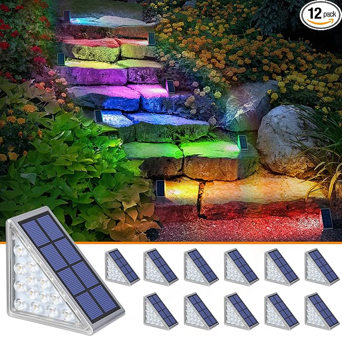 NIORSUN Solar Step Lights, 12 Pack RGB Solid Color Changing Solar Stair Lights by NIORSUN