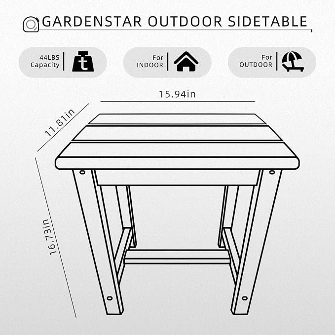 Adirondack Square Side Table, one-Tier Outdoor end Table, Patio Side Table - Image 3