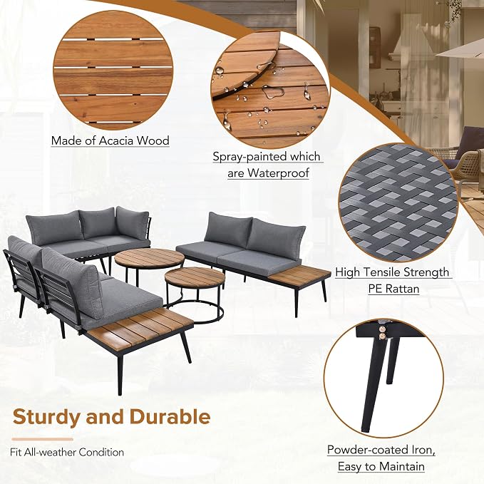 LUMISOL 6 Piece Patio Furniture Set, Outdoor Sectional Sofa Set - Image 7