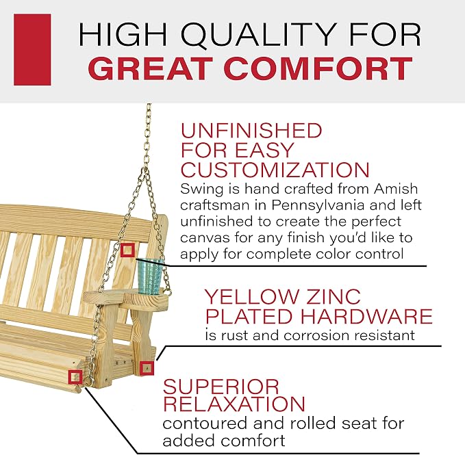 Amish Casual Heavy Duty 800 Lb Mission Treated Porch Swing - Image 3