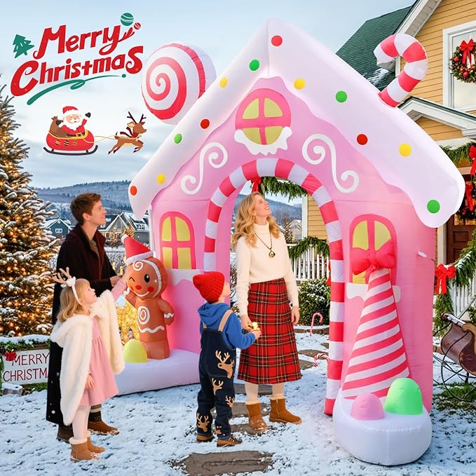 10 Ft Pink Inflatable Christmas Arch - Image 6