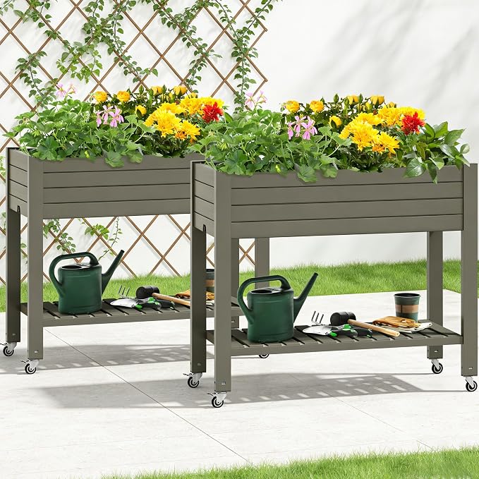 YITAHOME 43.3x17.7x34 in Elevated Garden Bed 2pcs, Outdoor Plastic Planter Box by YITAHOME