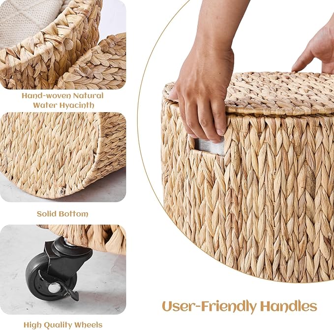 Wimarsbon Round Pouf Ottomans, Handwoven Natural Water Hyacinth Seagrass Pouffe - Image 4