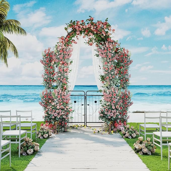 IRONMAX 87" Garden Arch with Gate & Planter Shelves, Heavy Duty Metal Arbor - Image 2
