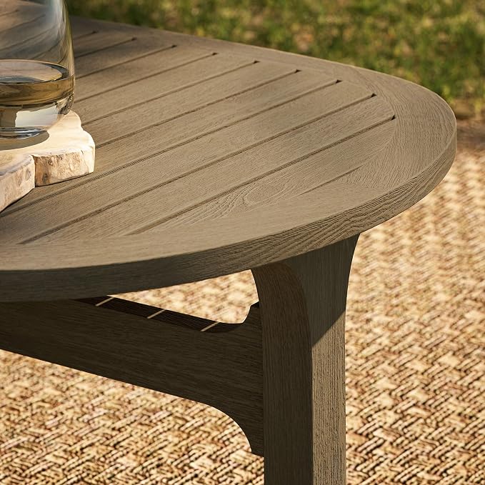 Modway Saratoga Teak Outdoor Oval Coffee Table in Weathered Gray – Low Wood - Image 5
