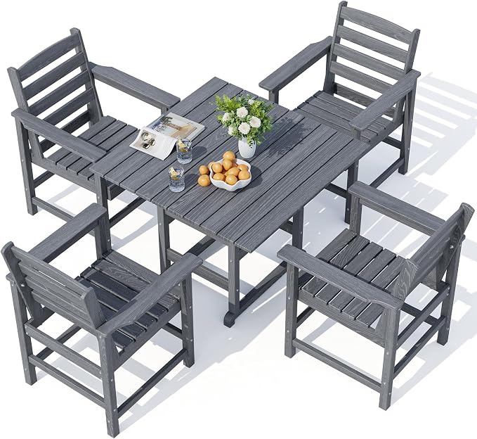 Outdoor HDPE Dining Table Set, 5-Piece All-Weather HDPE Outdoor Table and Chairs - Image 8