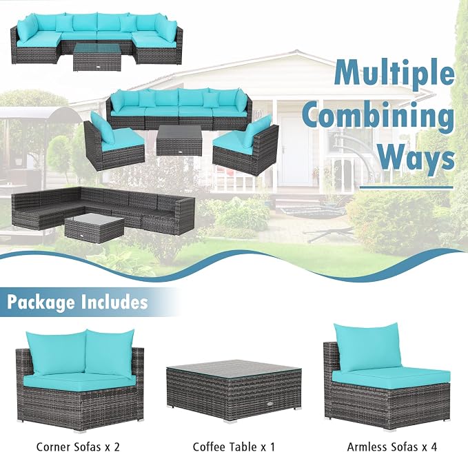 Tangkula 7 Pieces Wicker Patio Furniture Set, All-Weather Outdoor Rattan - Image 5