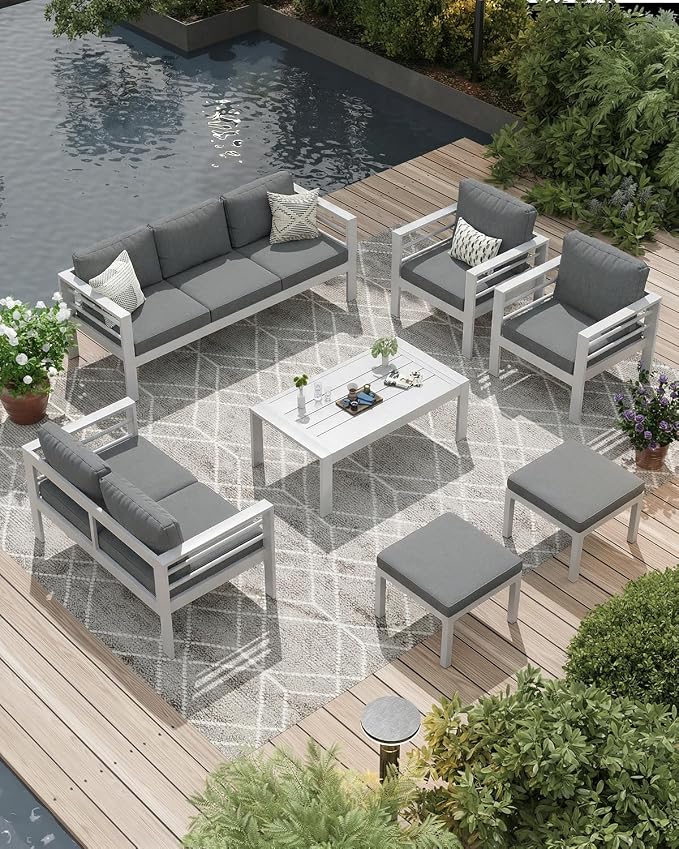 AECOJOY Aluminum Patio Furniture Set, 9 Seats Modern Outdoor Furniture by AECOJOY