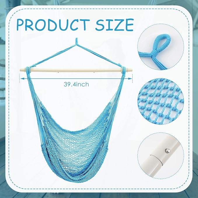Barydat 2 Pcs Hanging Hammock Chair Boho Swing Chair Indoor Outdoor Cotton Rope - Image 2
