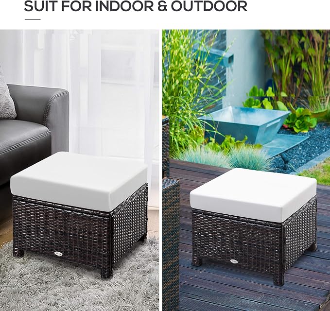 Outsunny 20" Patio Wicker Ottoman, Additional Seating, Side Table - Image 7