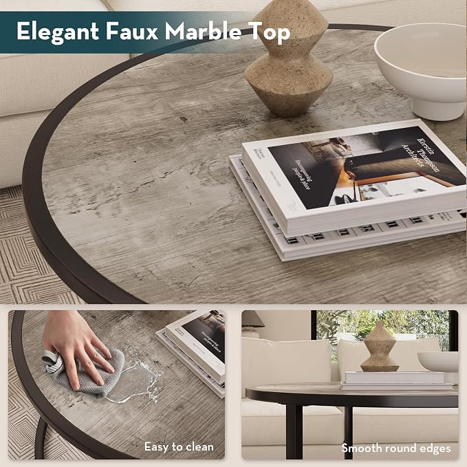 SAYGOER Small Round Coffee Table, Modern Coffee Tables - Image 4