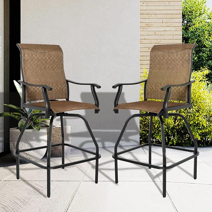 LEVELEVE Patio Bar Set 6pcs Swivel Bar Stools Outdoor Bistro Textilene - Image 2
