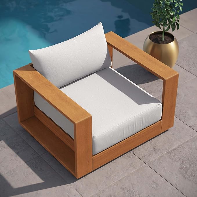 Modway Tahoe Acacia Wood Outdoor Patio Chair in Natural Light Gray - Image 8