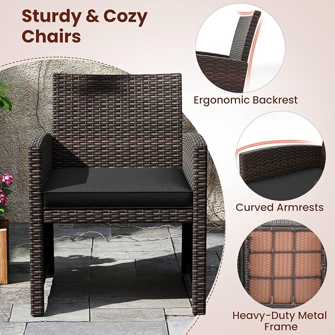 Tangkula 3 Piece Patio Wicker Dining Set, 2 Rattan Chairs - Image 9