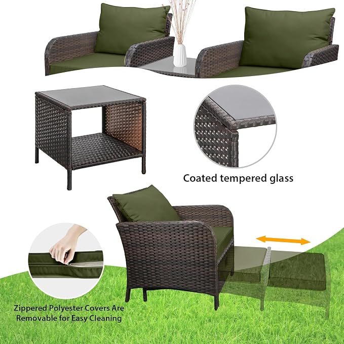 LEVELEVE Balcony Furniture 5 Piece Patio Conversation Set, PE Wicker Rattan - Image 4