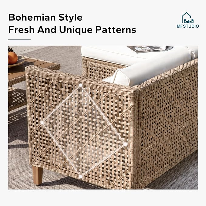 MFSTUDIO L Shaped Outdoor Couch Set, Wicker Patio Furniture Set, Rattan Outdoor - Image 4