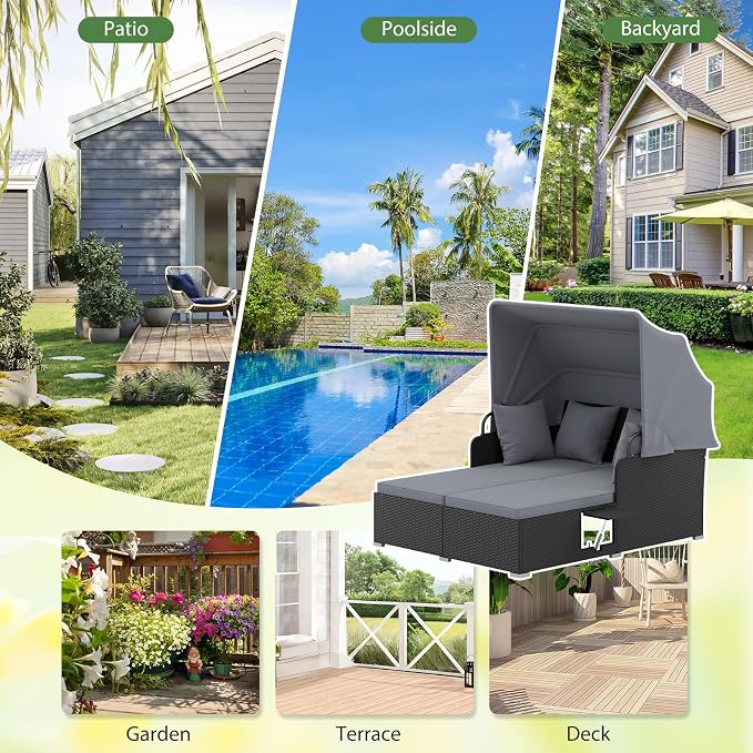 ORALNER Outdoor Daybed, 2-Person Wicker Patio Sofa - Image 7