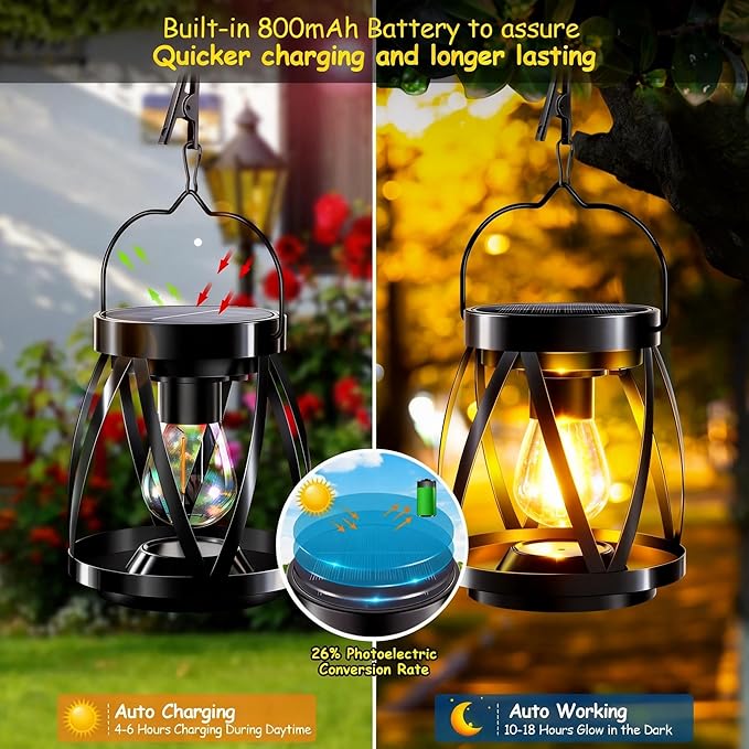 GARPAR Solar Lights Outdoor Waterproof, Upgraded Metal Outdoor Lantern - Image 5