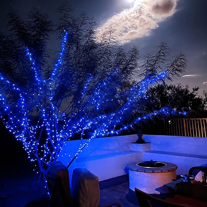 JMEXSUSS 4 Pack 100 LED Solar Fairy Lights, 33ft Blue Solar String Lights - Image 5