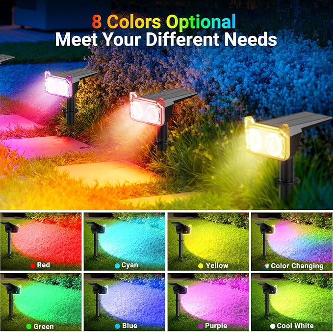 WdtPro Solar Color Changing Spot Lights, 8 Lighting Modes Solar Lights Outdoor - Image 2