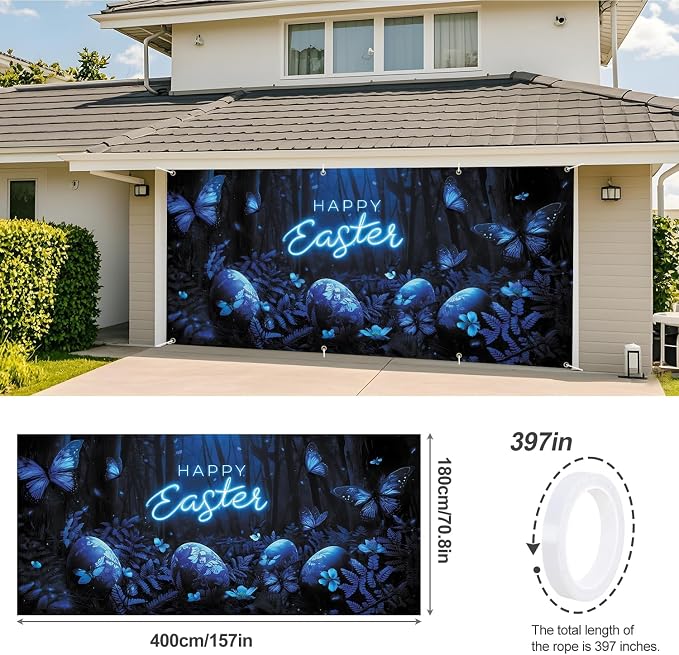 ANNA QUEEN Happy Easter Garage Door Banner 6x13FT, Large Outdoor Spring - Image 3