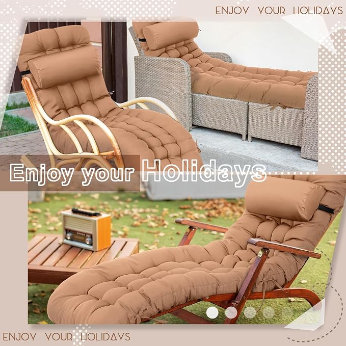 Tudomro 1 Pcs Brown 66'' Outdoor Chaise Lounge Cushion Waterproof Patio Lawn - Image 6