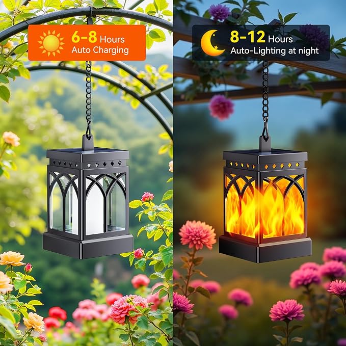 KOOPER 4 Pack Solar Lanterns Outdoor Waterproof, Upgraded Flickering Flame - Image 5