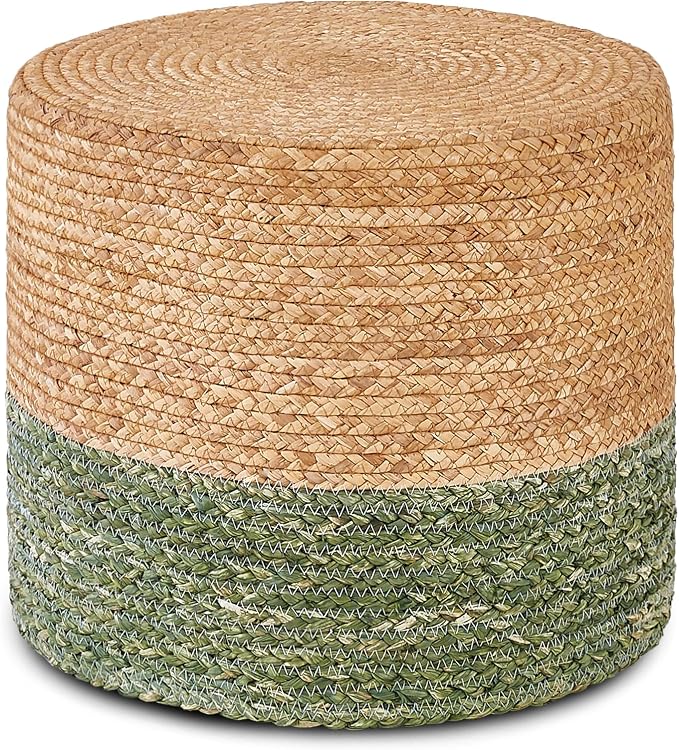 Wimarsbon 18'' Ottoman Pouf, Natural Braided Poof, Rustic Handweave Lounge by Wimarsbon
