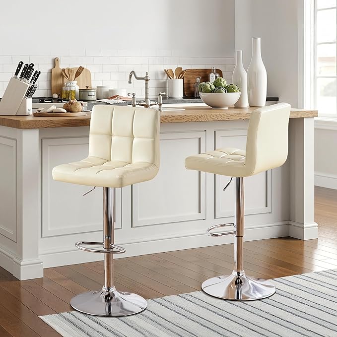 Yaheetech Bar Stools Set of 2, Adjustable PU Leather Swivel Barstools, Modern - Image 2