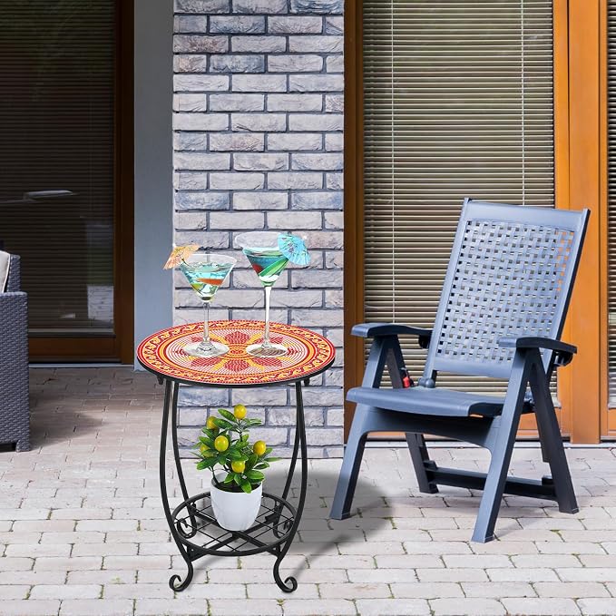 Outdoor Side Table Round Small Mosaic Patio Accent Indoor End Plant Coffee Tea - Image 6