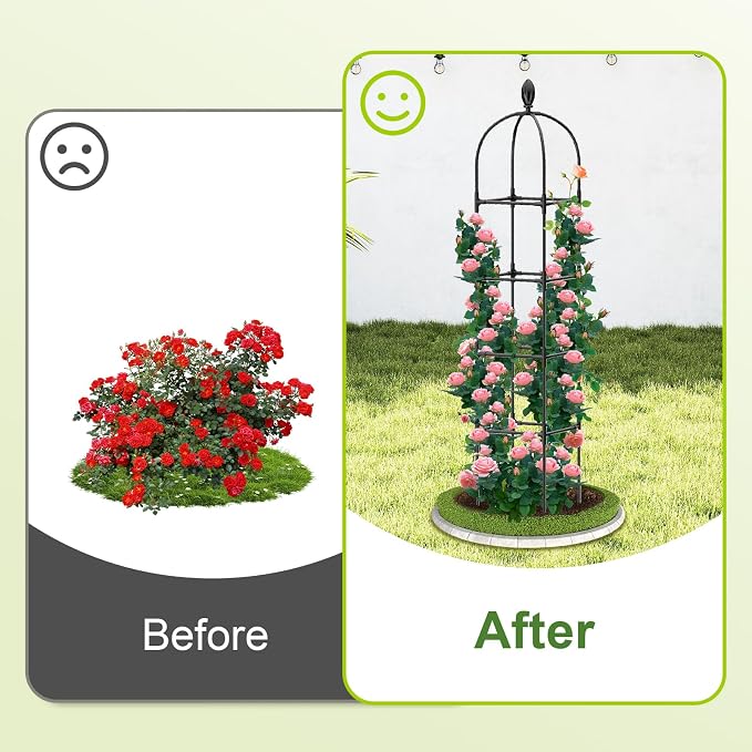2 Pack Garden Obelisk Trellis, Metal Covered Plastic Coating Rustproof Heavy - Image 4