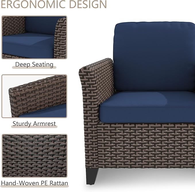 Patio Couch with High Back, All Weather PE Wicker Couch with Waterproof Cushion - Image 2