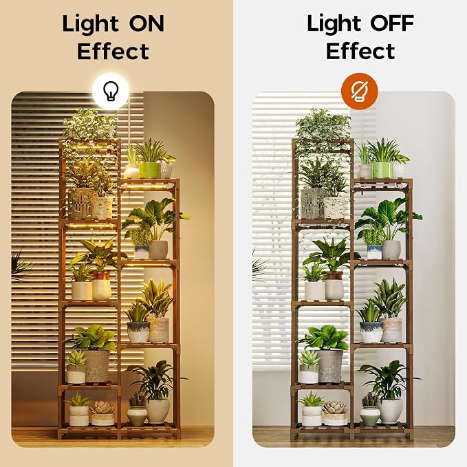 Bamworld Plant Stand with Grow Light Tall Plant Shelf - Image 4
